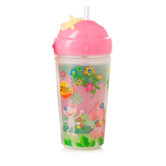EVENFLO FEEDING Zoo Friends Insultated Straw Cup, Pink - Picture 3 of 3